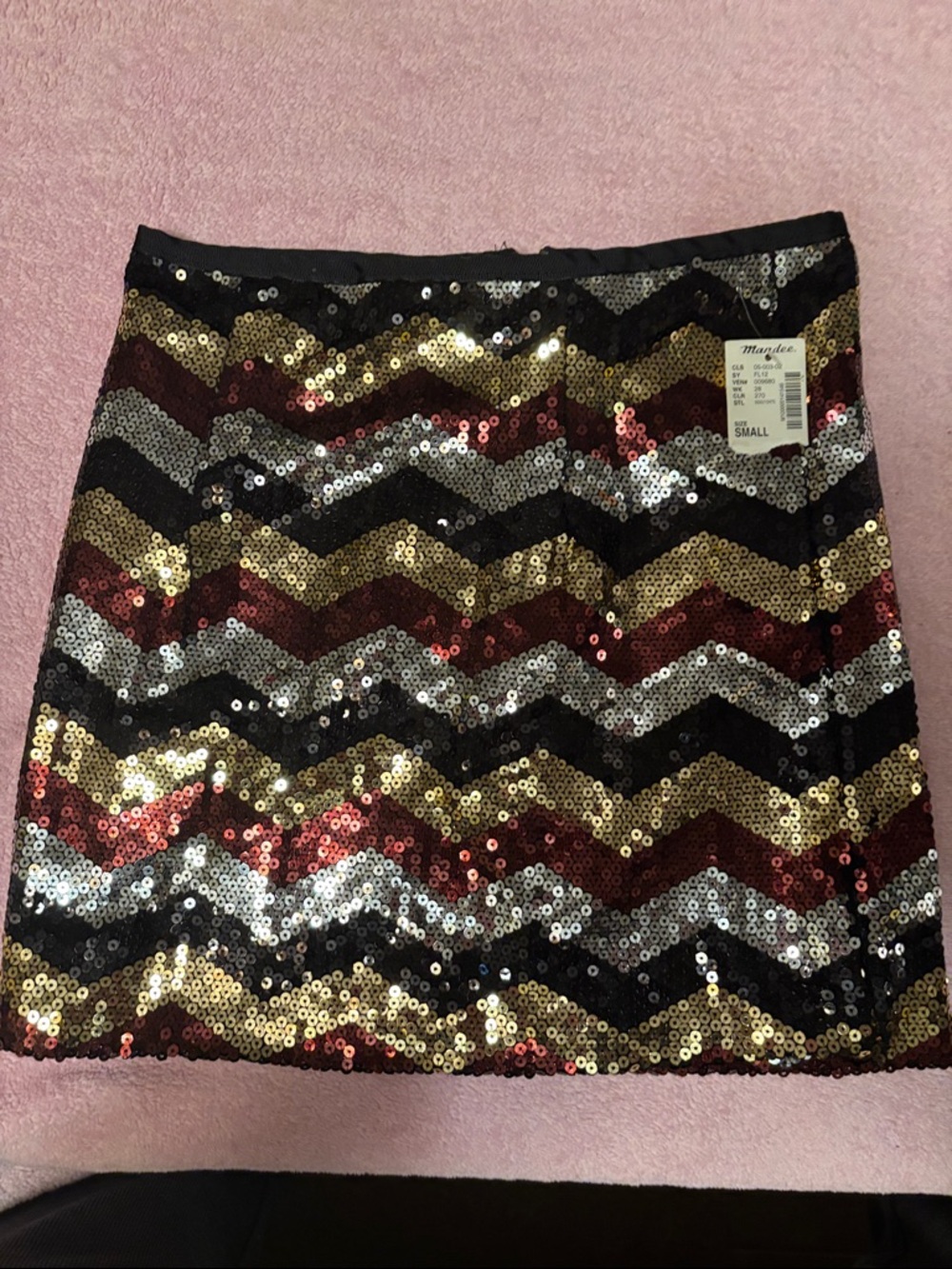 Poof Couture Chevron Sequin Mini Skirt in Black, Gold, Silver & Maroon